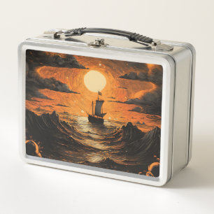 Ship sailing in the night metal lunch box