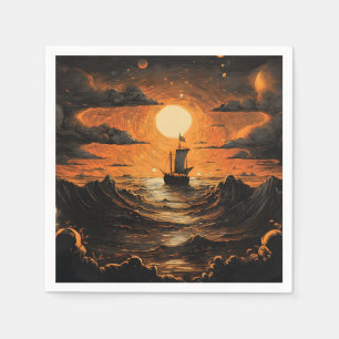 Ship sailing in the night napkin
