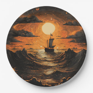 Ship sailing in the night paper plate
