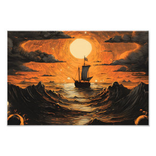 Ship sailing in the night photo print