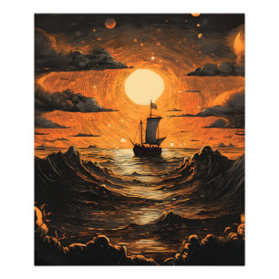 Ship sailing in the night photo print