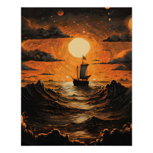 Ship sailing in the night poster