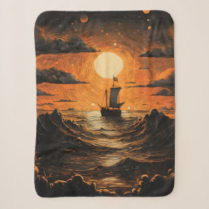 Ship sailing in the night sherpa blanket