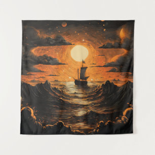 Ship sailing in the night tapestry