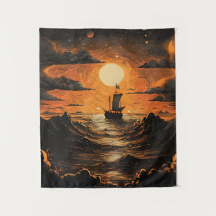 Ship sailing in the night tapestry