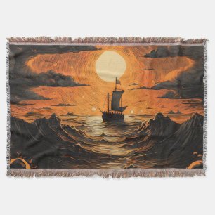 Ship sailing in the night throw blanket