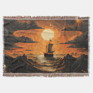 Ship sailing in the night throw blanket