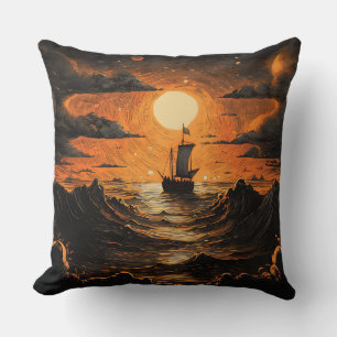 Ship sailing in the night throw pillow