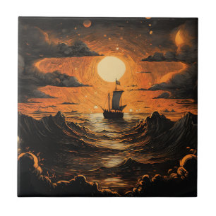 Ship sailing in the night  tile