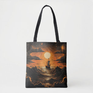 Ship sailing in the night tote bag