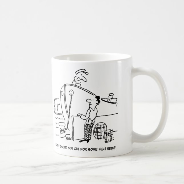 Ship skipper asks crew member for fish nets journa coffee mug (Right)