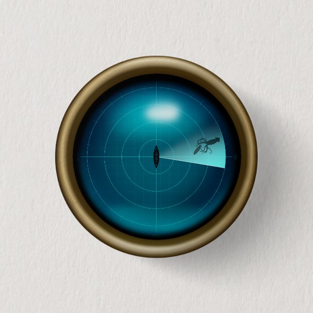 Ship Sonar Image of a Kraken Nautical Steampunk 1 Inch Round Button (Front)