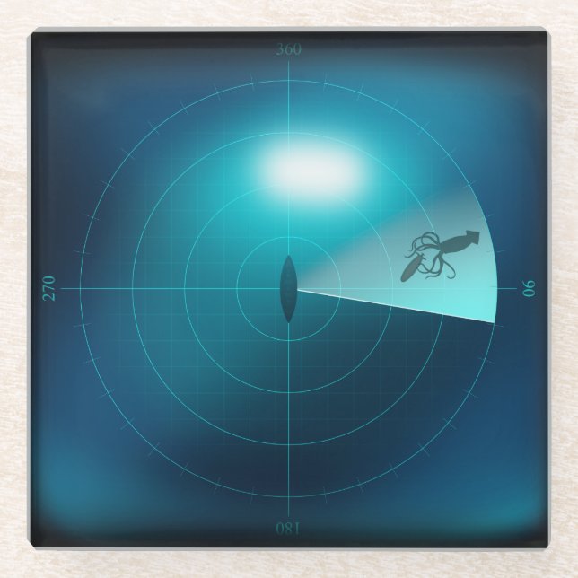 Ship Sonar Image of Giant Squid Nautical Steampunk Glass Coaster (Front)