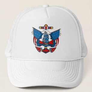 Ship Tattoo in Red and Blue Baseball Cap