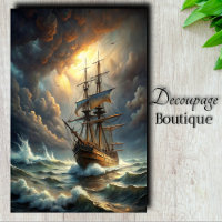 Ship Through Storm Decoupage