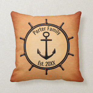 Ship Wheel And Anchor Throw Pillow