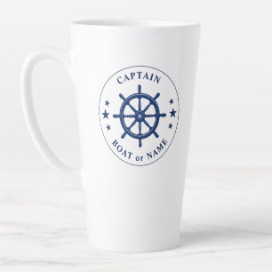 Ship Wheel Captain Boat or Name Large 2 Sided Latte Mug