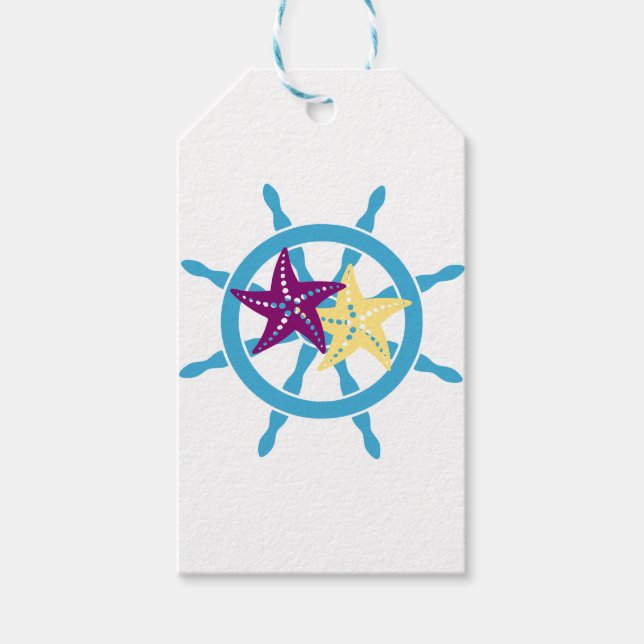 Ship wheel helm starfish gift tags (Front)