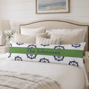 Ship Wheel Nautical Green and Blue Body Pillow