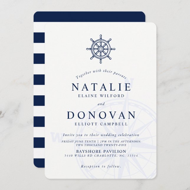 Ship Wheel Nautical Wedding Invitation (Front/Back)