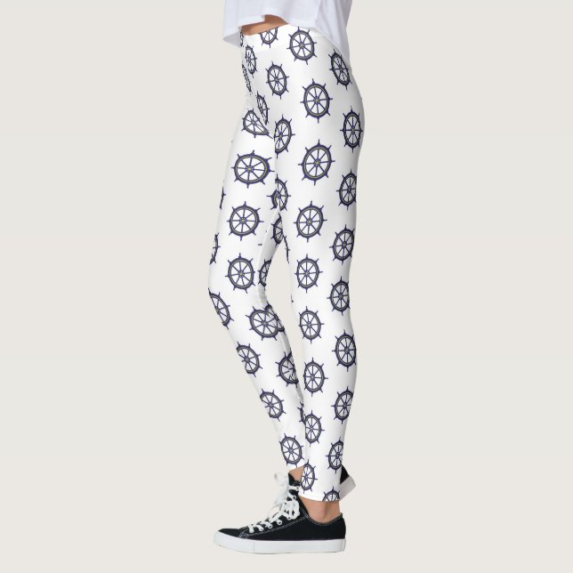 Ship Wheel Navy Nautical Boat Captain Sailors Leggings (Left)