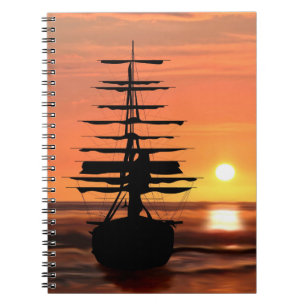 Ship with sunrise notebook