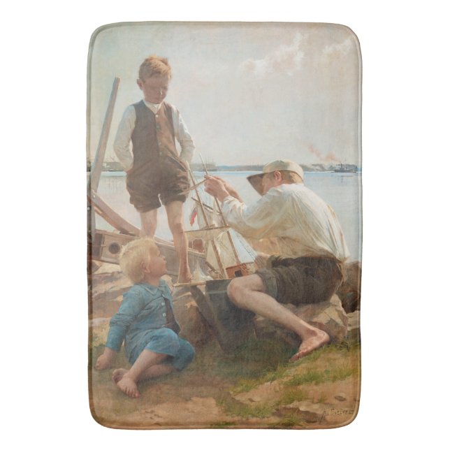 Shipbuilders (by Albert Edelfelt) Bath Mat (Front Vertical)