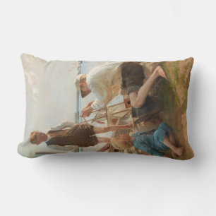 Shipbuilders (by Albert Edelfelt) Lumbar Pillow