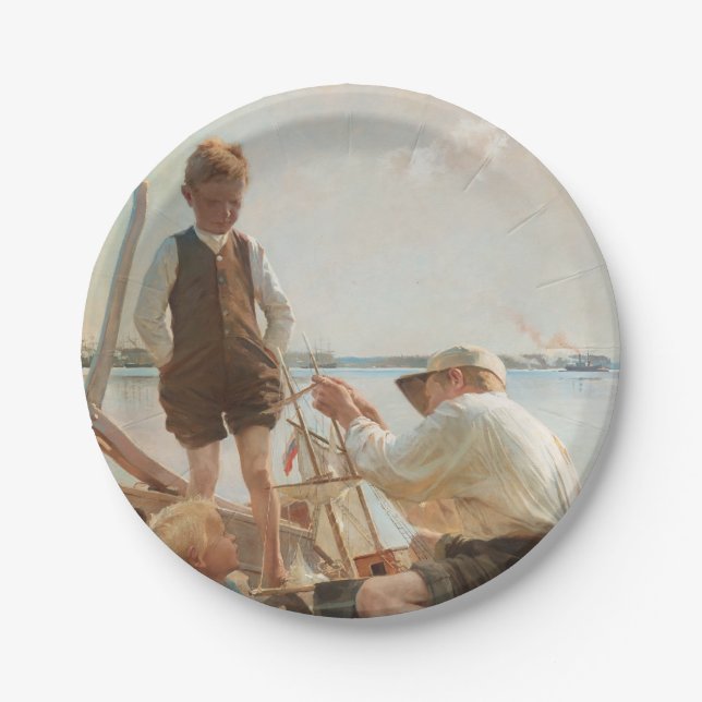 Shipbuilders (by Albert Edelfelt) Paper Plate (Front)