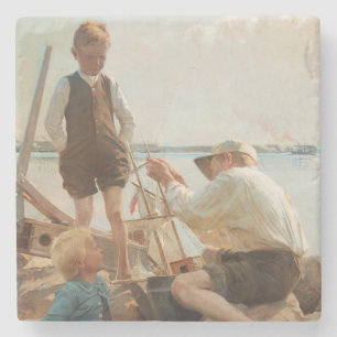 Shipbuilders (by Albert Edelfelt) Stone Coaster
