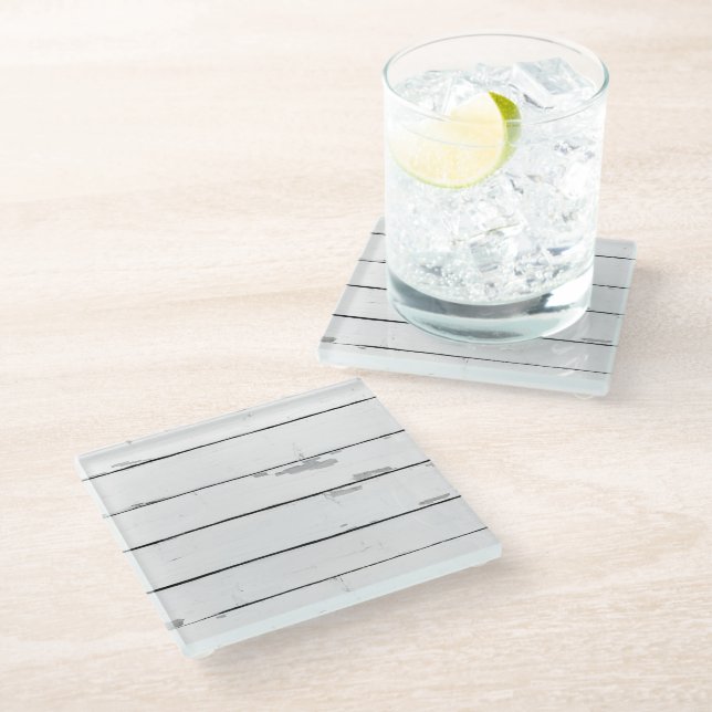 Shiplap Rustic Beach Decor Glass Coaster (Angled)