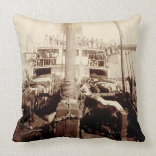 Shipping Cattle on the 'W.G. Hall', Hawaii, 1890s Throw Pillow