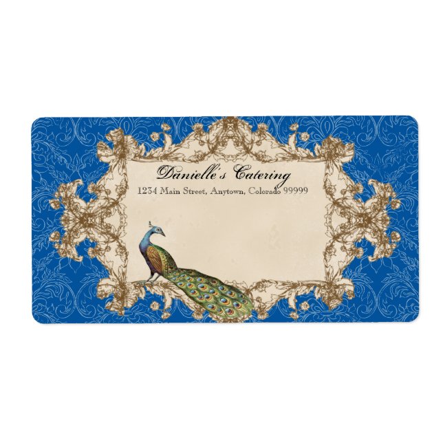 Shipping Labels - Blue Vintage Peacock & Etchings (Front)