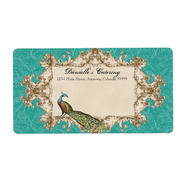 Shipping Labels - Teal Vintage Peacock & Etchings (Front)