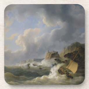 Shipping off a Coastline in a Rough Sea (oil on ca Coaster