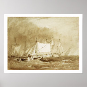 Shipping Scene, with Fishermen, c.1815-20 (brush & Poster