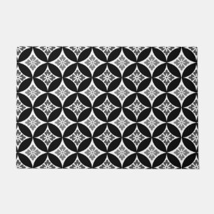 Shippo with Flower Motif, Black, White and Grey Doormat