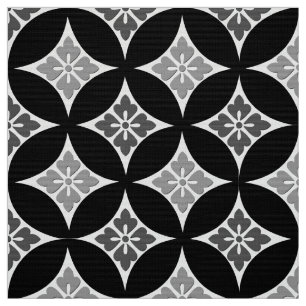Shippo with Flower Motif, Black, White and Grey Fabric