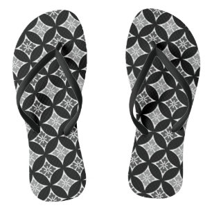 Shippo with Flower Motif, Black, White and Grey Flip Flops