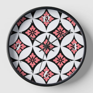 Shippo with Flower Motif, Black, White and Pink Clock