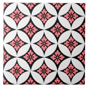 Shippo with Flower Motif, Black, White and Pink Tile