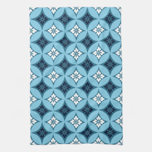 Shippo with Flower Motif, Blue and White Kitchen Towel