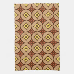 Shippo with Flower Motif, Brown and Golden Yellow Kitchen Towel