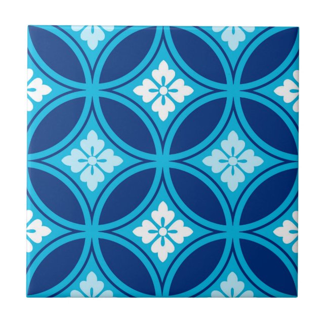 Shippo with Flower Motif, Deep Indigo Blue Tile (Front)
