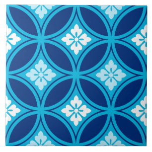 Shippo with Flower Motif, Deep Indigo Blue Tile