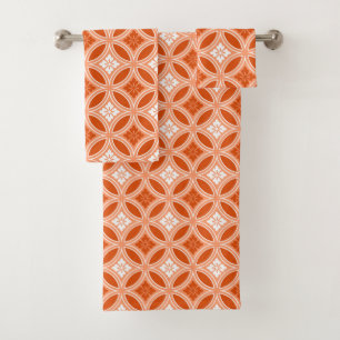 Shippo with Flower Motif, Mandarin Orange Bath Towel Set
