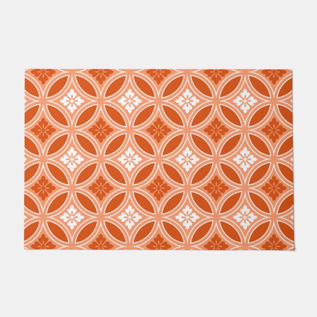 Shippo with Flower Motif, Mandarin Orange Doormat (Front)