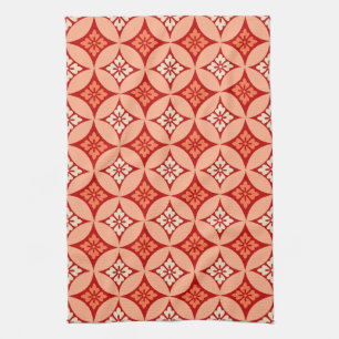 Shippo with Flower Motif, Mandarin Orange Kitchen Towel