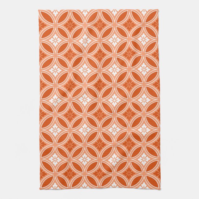 Shippo with Flower Motif, Mandarin Orange  Kitchen Towel (Vertical)