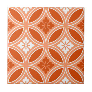 Shippo with Flower Motif, Mandarin Orange Tile